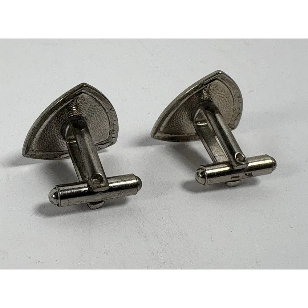 Vintage Black Onyx Style Triangle Cufflinks Silver Tone Men’s Formal Wear